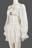 White Sexy Hot Solid Color Patchwork Off Shoulder Long Sleeve Two Pieces