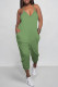 Light Green Casual Solid Color Pocket V Neck Loose Jumpsuits