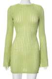 Green Sexy Solid Color Patchwork Backless Strap Design O Neck Sheath Dresses