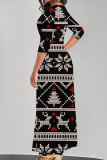 White Elegant Print Patchwork V Neck Long Dresses
