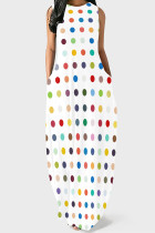 Colour Casual Polka Dot Pocket Patchwork O Neck Long Dresses