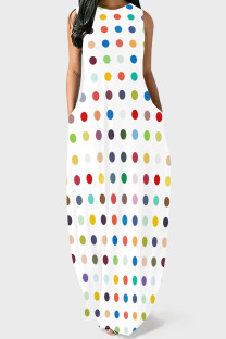 Colour Casual Polka Dot Pocket Patchwork O Neck Long Dresses
