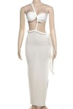 White Sexy Hot Colorblock Hollow Out Backless Slit Irregular Dresses