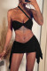 Black Celebrities Solid Color Patchwork Backless Ruched Asymmetrical Collar Sleeveless Two Pieces