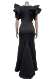 Red Sexy Solid Color Patchwork V Neck Long Dresses