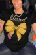 Black Casual Letter Print Bow printing O Neck T-Shirts