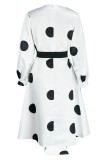 Yellow Elegant Print Polka Dot Patchwork With Belt With Bow O Neck A Line Dresses(Contain The Belt)