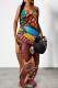 Brown Sexy Figure Print Geometric Print Pocket V Neck Printed Dresses