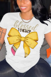 Pink Casual Letter Print Bow printing O Neck T-Shirts