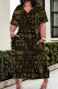 Black Yellow Casual Print Pocket Patchwork V Neck Straight Plus Size Dresses
