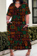 Orange Green Casual Print Pocket Patchwork V Neck Straight Plus Size Dresses