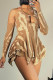 Khaki Sexy Print Hollow Out Patchwork Backless Strap Design Halter Irregular Dresses