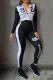 White Casual Street Letter Print Patchwork Zipper Contrast Turndown Collar Long Sleeve Two Pieces