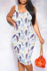 Purple Sexy Print Patchwork U Neck Wrapped Skirt Dresses