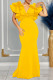 Yellow Sexy Solid Color Patchwork V Neck Long Dresses