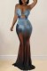 Blue Sexy Print Backless Strapless Long Dresses