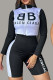 White Casual Letter Print Zipper Contrast Turndown Collar Long Sleeve Two Pieces