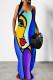 Blue Sexy Figure Print Geometric Print Pocket V Neck Printed Dresses