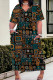 White Blue Casual Print Pocket Patchwork V Neck Straight Plus Size Dresses