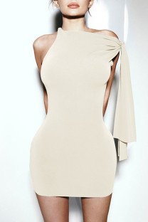 Apricot Sexy Solid Color Patchwork O Neck Wrapped Skirt Dresses