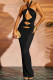 Black Elegant Solid Color Hollow Out Patchwork Backless Halter Long Dresses