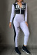 Black Casual Street Letter Print Patchwork Zipper Contrast Turndown Collar Long Sleeve Two Pieces