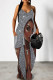 Silver Sexy Figure Print Geometric Print Pocket V Neck Printed Dresses