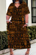 Orange Casual Print Pocket Patchwork V Neck Straight Plus Size Dresses
