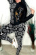 Black Casual Street Letter Print Bow Decor Contrast Mandarin Collar Long Sleeve Two Pieces