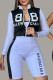 Black Casual Letter Print Zipper Contrast Turndown Collar Long Sleeve Two Pieces