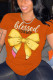 Orange Casual Letter Print Bow printing O Neck T-Shirts