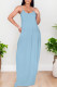 Light Blue Sexy Solid Color Pocket U Neck Sling Dresses