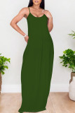 Yellow Sexy Solid Color Pocket U Neck Sling Dresses