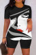 Black And White Casual Print Basic O Neck Short Sleeve Two Pieces