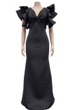 Red Sexy Solid Color Patchwork V Neck Long Dresses
