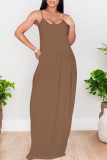 Yellow Sexy Solid Color Pocket U Neck Sling Dresses