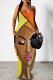 Yellow Sexy Figure Print Geometric Print Pocket V Neck Printed Dresses