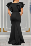 Red Sexy Solid Color Patchwork V Neck Long Dresses