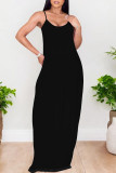 Yellow Sexy Solid Color Pocket U Neck Sling Dresses