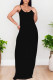 Black Sexy Solid Color Pocket U Neck Sling Dresses