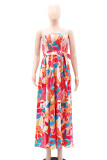 Colour Celebrities Print Patchwork Ruched Strap Design Strapless Loose Jumpsuits