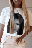 Light Gray Casual Street Figure Print O Neck T-Shirts