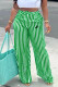 Green Casual Street Striped Print Letter Print Contrast Loose High Waist Wide Leg Full Print Bottoms
