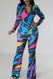 Multicolor Casual Print Patchwork Zipper Zipper Collar Long Sleeve Two Pieces