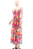 Colour Celebrities Print Patchwork Ruched Strap Design Strapless Loose Jumpsuits