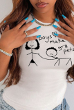 White Casual Street Letter Print O Neck T-Shirts