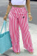Rose Red Casual Street Striped Print Letter Print Contrast Loose High Waist Wide Leg Full Print Bottoms