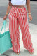 Red Casual Street Striped Print Letter Print Contrast Loose High Waist Wide Leg Full Print Bottoms