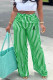 Green Casual Street Striped Print Letter Print Contrast Loose High Waist Wide Leg Full Print Bottoms