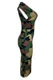 Camouflage Sexy Camouflage Print Patchwork Deep V Neck Wrapped Skirt Dresses